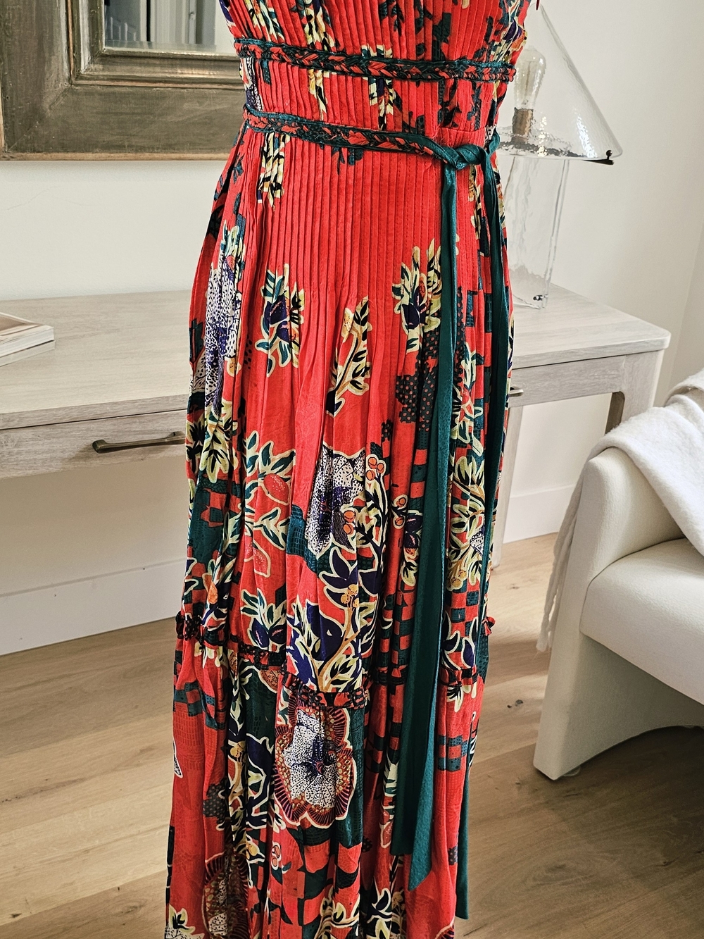 Bhanuni By Jyoti Red Floral Maxi Dress with Green Sash Maxi Dress XS - Picture 10 of 15